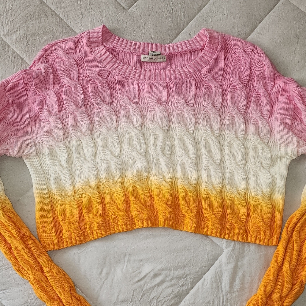 Sincerely Jules Pink, White, and Orange Cable Knit Sweater